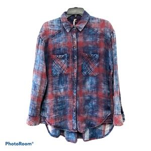 Free People Dip Dye Flannel Plaid Shirt